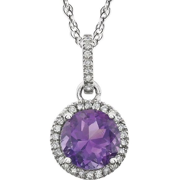 14k White Gold Amethyst 1/10 CTW Diamond Necklace, 18 Inch